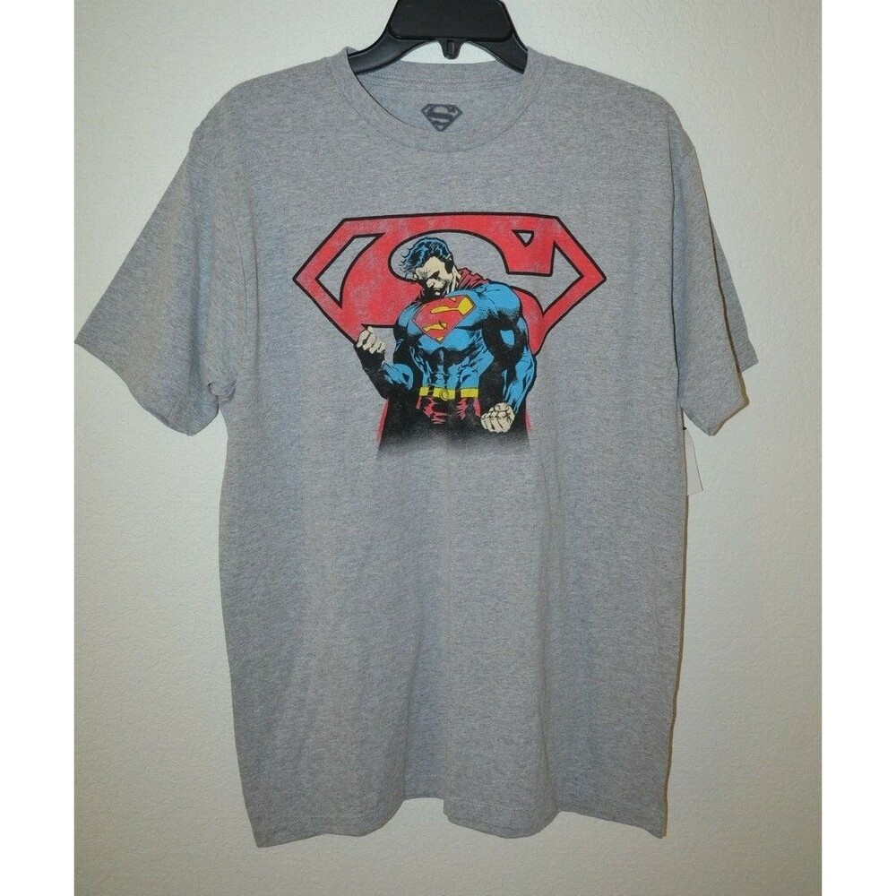 Superman T shirt Gray Man of Steel & Shield Size L Cotton / Poly Blend NEW